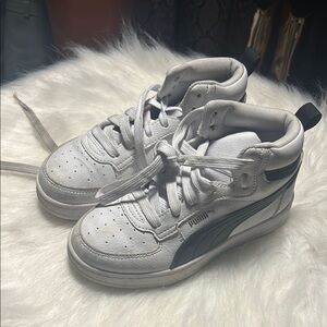 Puma White and Black Kids High-Top Sneakers